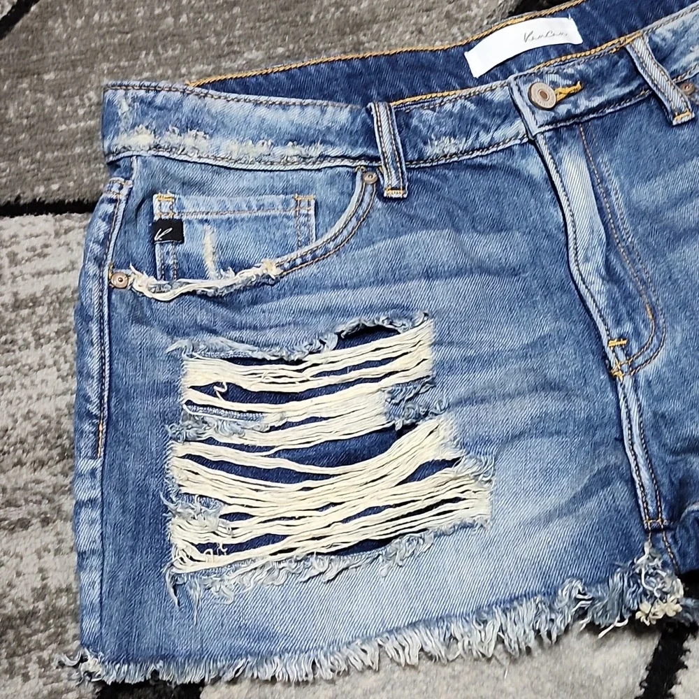 KANCAN HIGH-RISE RAW-EDGE DISTRESSED DENIM JEAN SHORTS SIZE 30